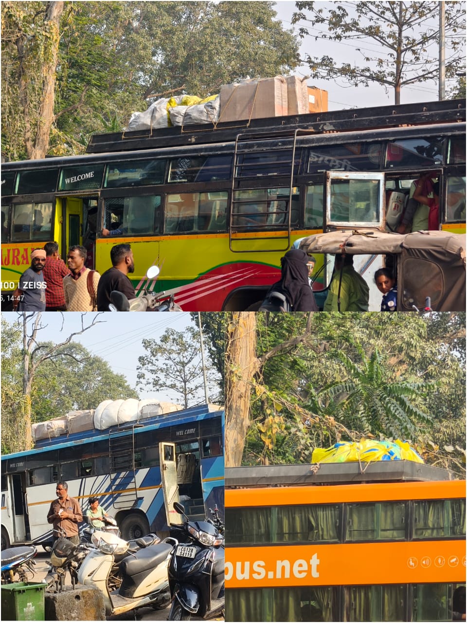 बसों के छत में पार्सल बिना जांच के, क्षमता से अधिक सवारियां, कार्यवाही शून्य,